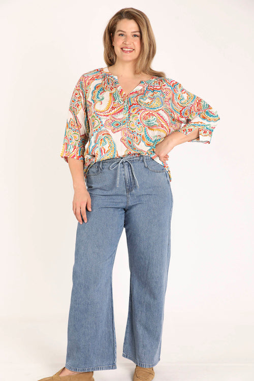 Blouse en viscose imprimé cachemire-Paprika-7