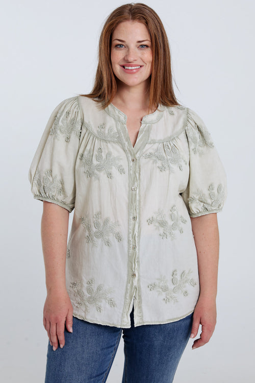 Blouse en coton avec fleurs brodées-Paprika-1