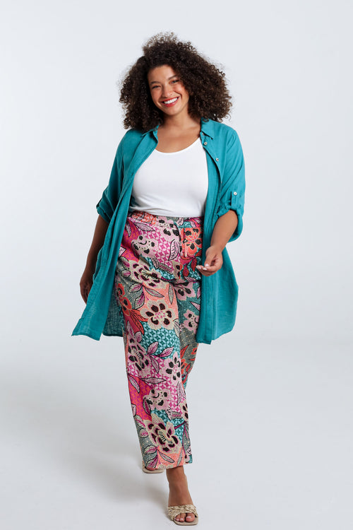 Chemise longue en lin et viscose unie-Paprika-8