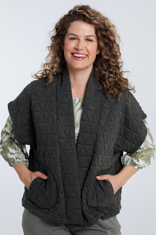 Veste kimono matelassée unie-Paprika-2