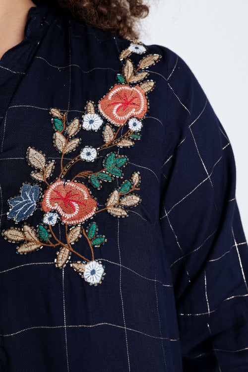 Chemise à carreaux brodée en viscose-Paprika-5