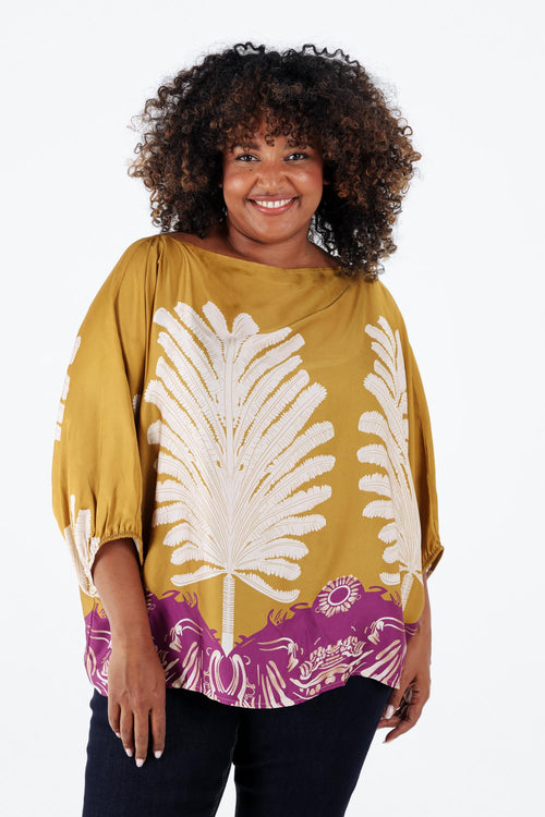 Blouse en viscose imprimé palmes-Paprika-2