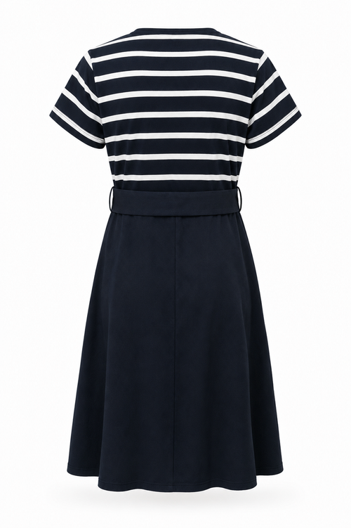 Robe bi-matière rayée-Paprika-2