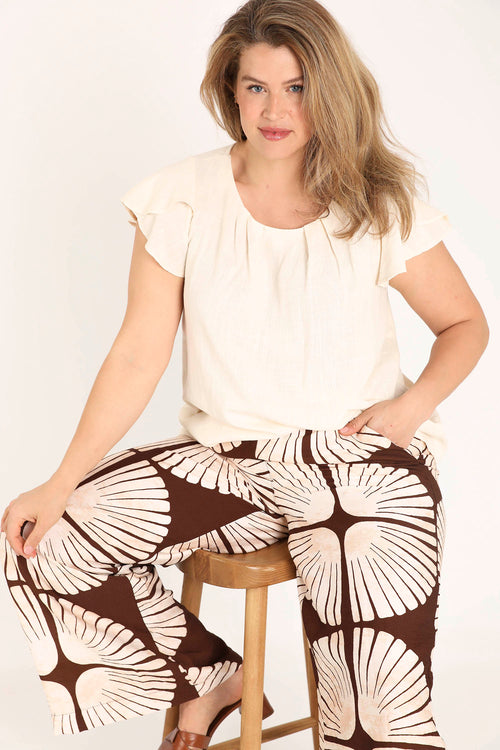 Blouse en viscose et lin unie-Paprika-8