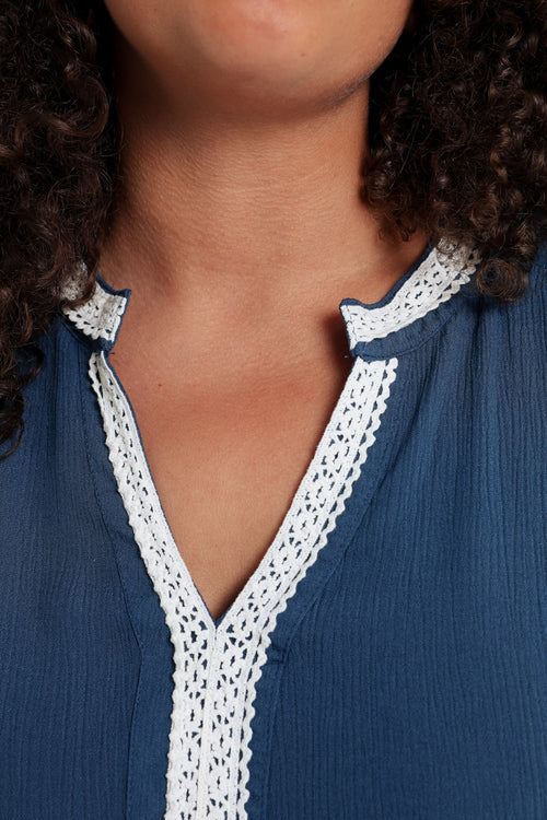 Blouse en viscose unie et macramé-Paprika-6
