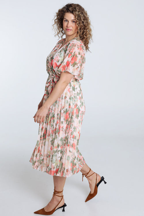 Robe en voile imprimé floral avec lurex-Paprika-7