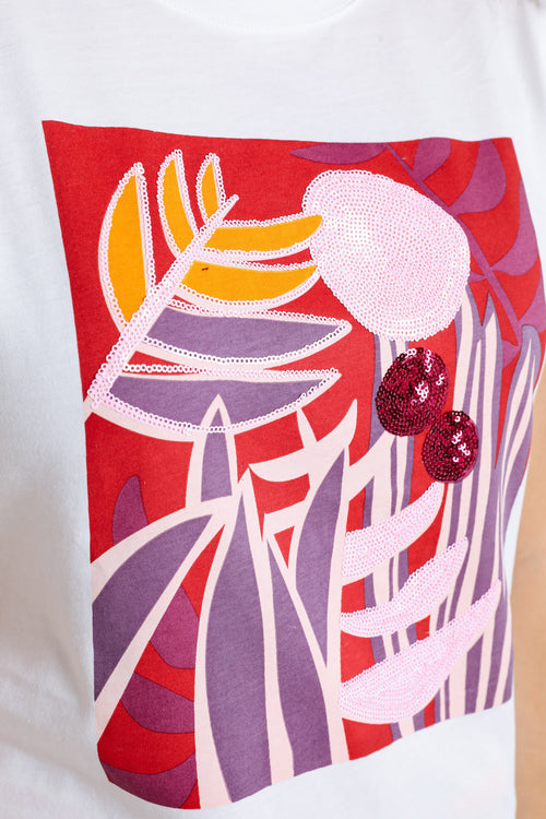 T-shirt en coton dessin coloré et sequins-Paprika-4