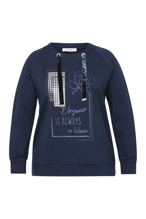 Sweat en molleton uni avec imprimé et strass-Paprika-1