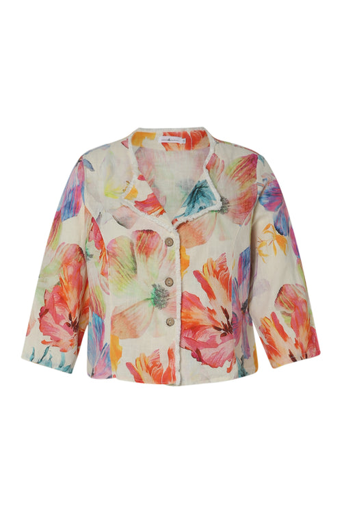 Veste courte en lin imprimé floral-Paprika-1