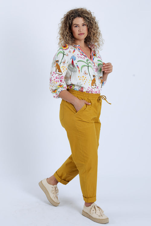 Pantalon boyfit en coton uni avec poches-Paprika-8