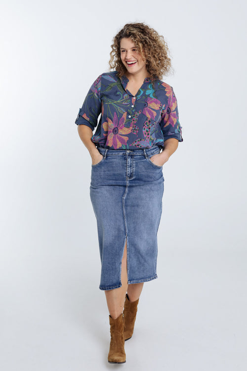 Blouse en gaze de coton imprimé floral-Paprika-9