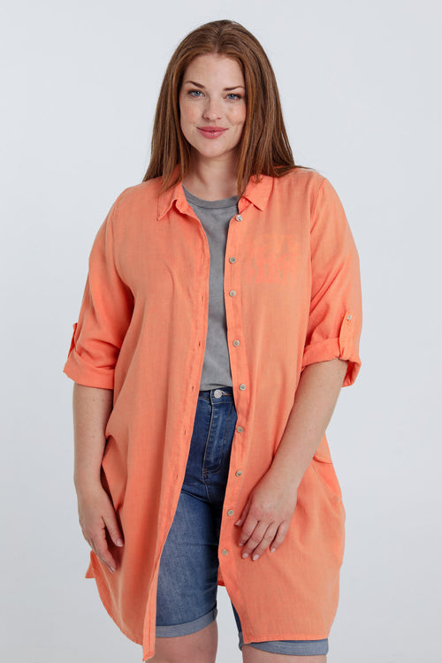 Chemise longue en lin et viscose unie-Paprika-2