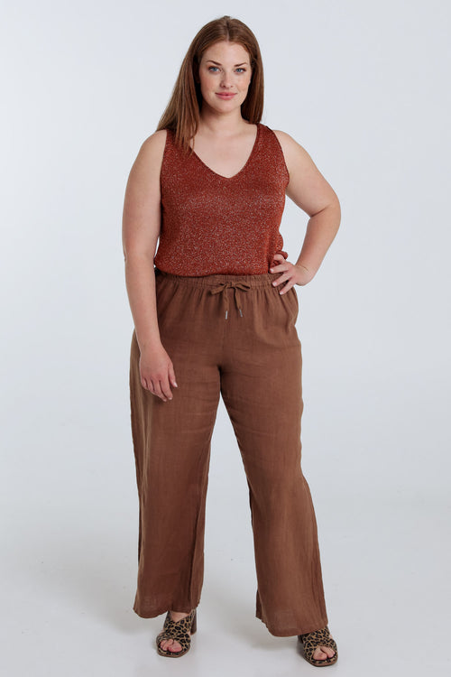 Pantalon en lin uni-Paprika-7