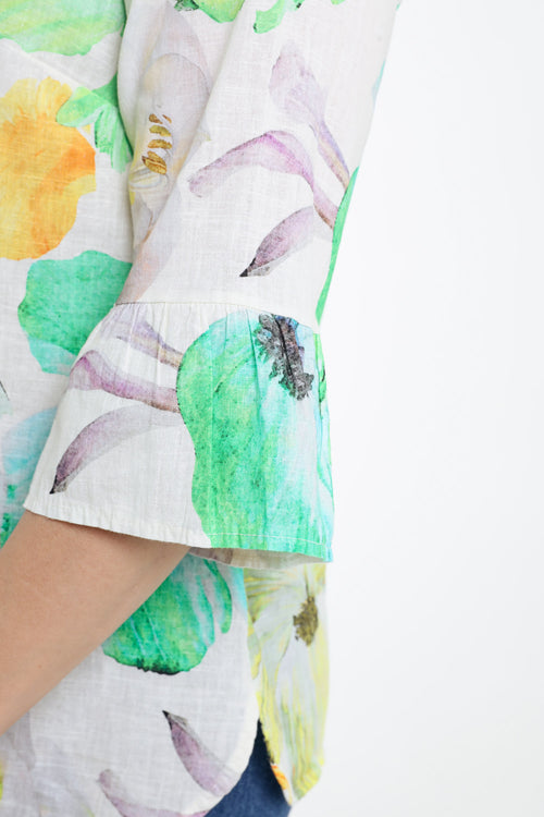 Blouse en lin imprimé floral-Paprika-4