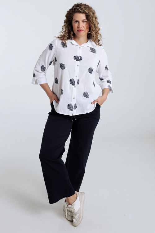 Chemise en coton unie avec feuilles brodées-Paprika-8