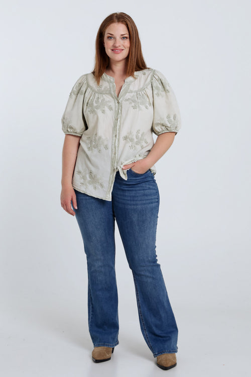 Blouse en coton avec fleurs brodées-Paprika-9