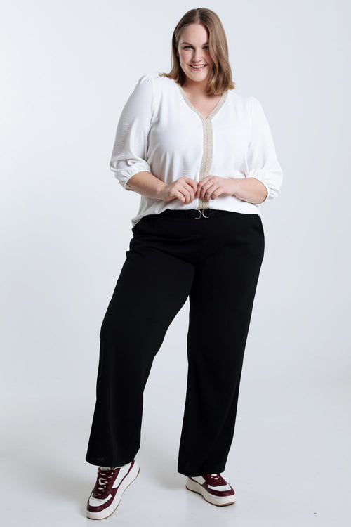 Pantalon large uni avec boucle dorée-Paprika-9