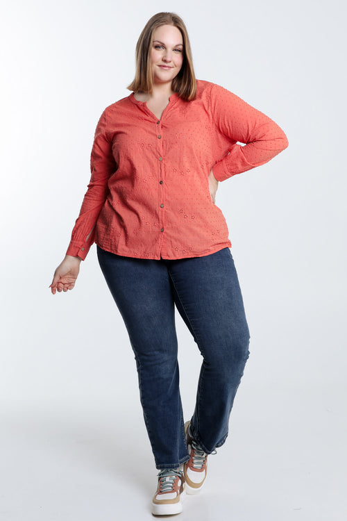 Blouse en coton unie broderies et plumetis-Paprika-9