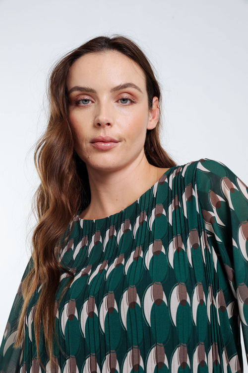 Blouse plissée imprimé graphique-Paprika-3