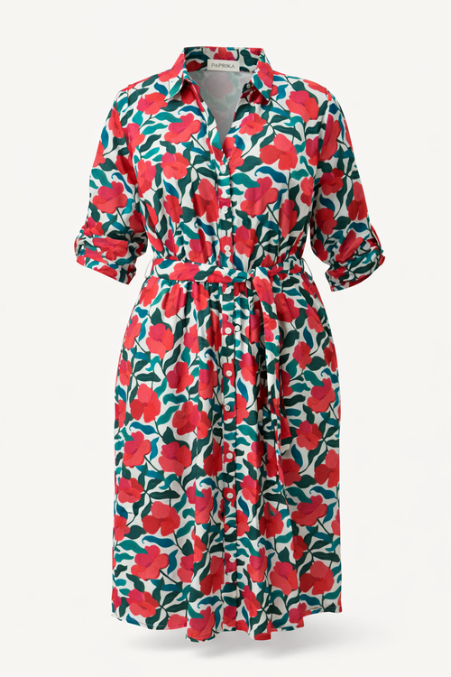 Robe en viscose imprimé fleuri-Paprika-10