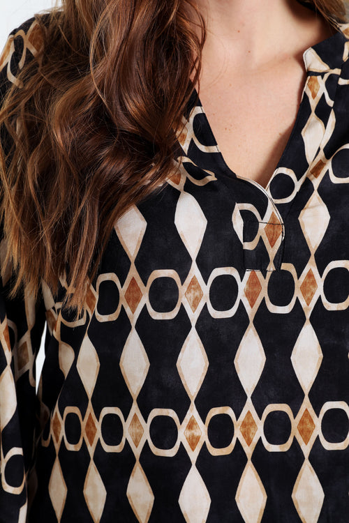 Blouse en viscose imprimé graphique-Paprika-5