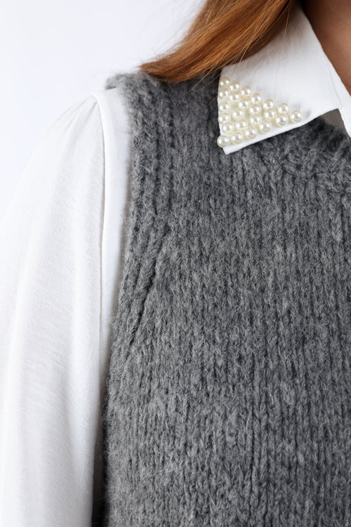 Pull sans manches uni à franges-Paprika-5