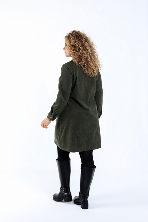 Robe courte unie en velours côtelé-Paprika-1