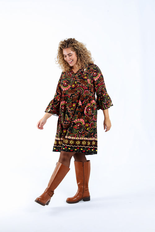 Robe courte en viscose imprimé folk-Paprika-7