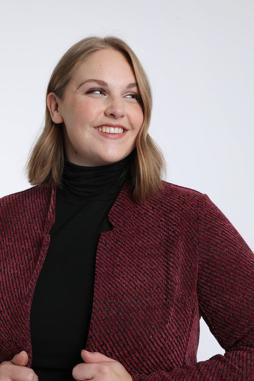 Veste jacquard bicolore avec lurex-Paprika-3