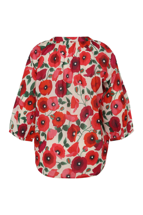 Blouse en coton imprimé coquelicots-Paprika-11