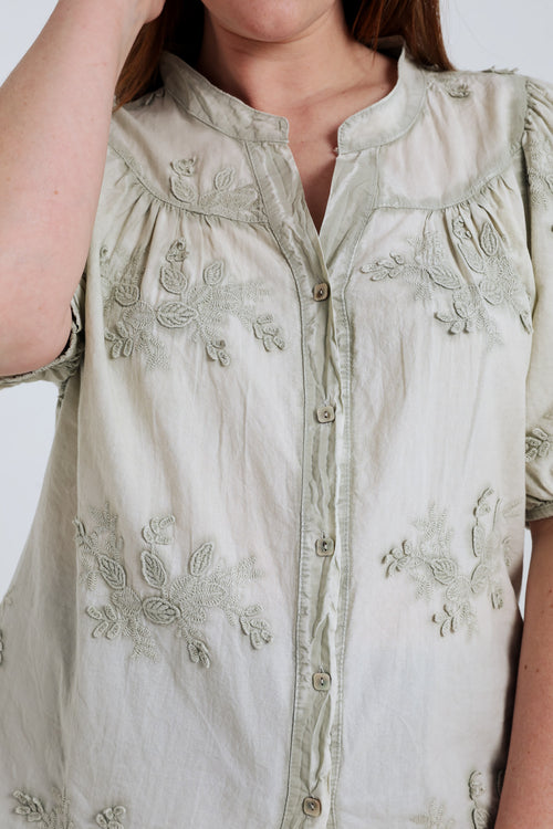 Blouse en coton avec fleurs brodées-Paprika-3
