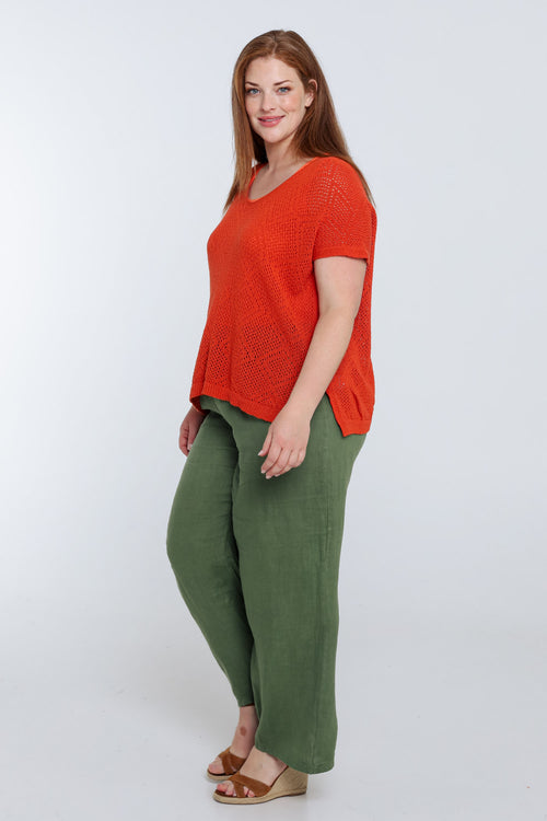 Pull boîte uni en coton ajouré-Paprika-9