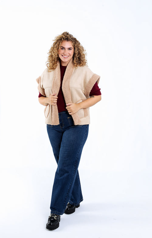 Gilet effet peau de mouton uni-Paprika-7
