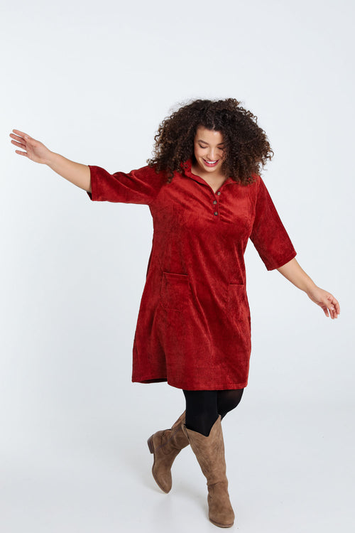 Robe courte unie en velours-Paprika-9