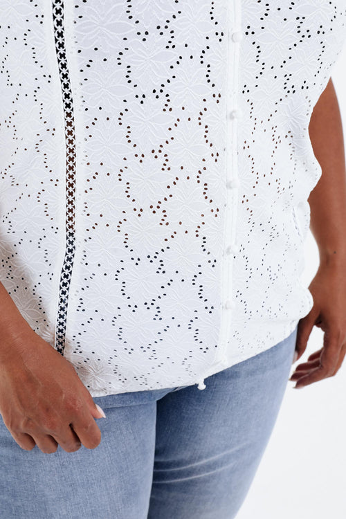 T-shirt en dentelle uni avec volants-Paprika-4