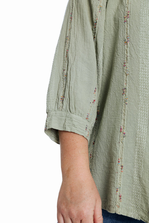 Blouse en coton unie avec détail multicolore-Paprika-5