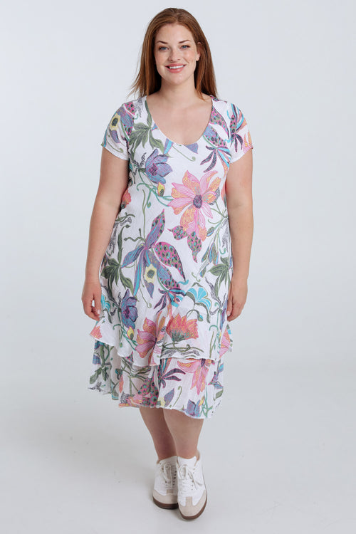 Robe en gaze de coton imprimé floral-Paprika-7
