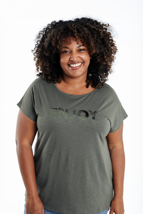T-shirt en coton uni Enjoy en sequins-Paprika-2