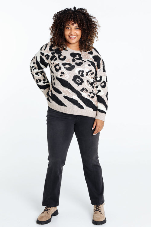 Pull imprimé peau de bête détail sequins-Paprika-10