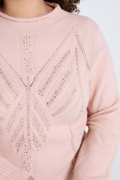 Pull uni torsade et strass-Paprika-4