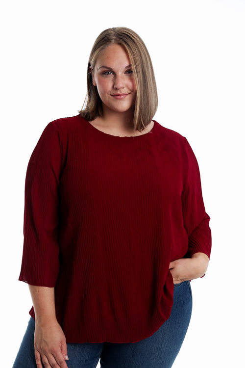 Blouse plissée unie-Paprika-1