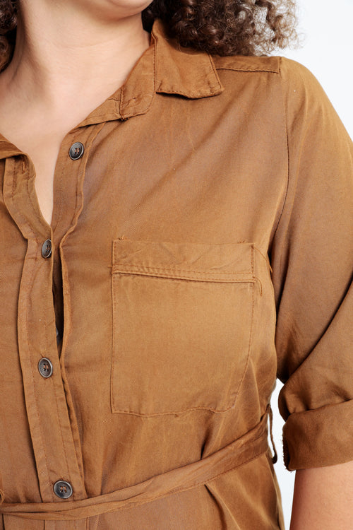 Robe tunique en tencel et lin-Paprika-4