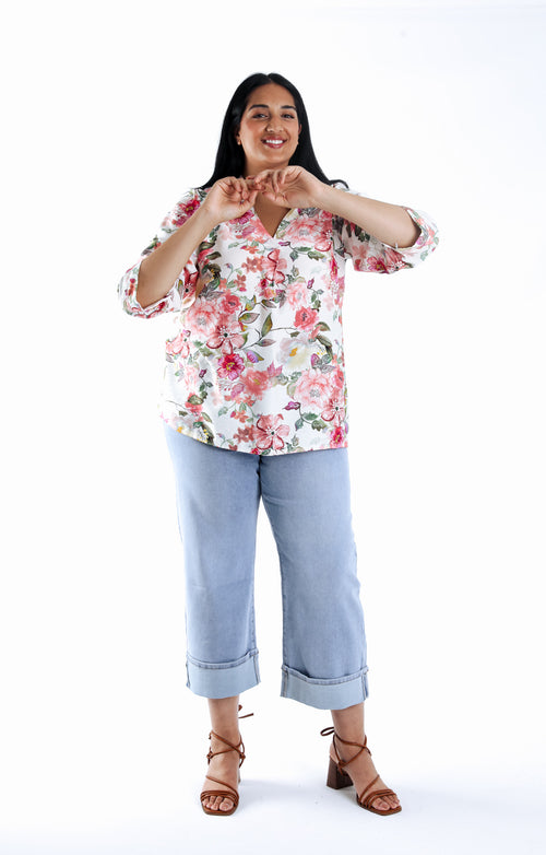Blouse en viscose imprimé fleuri-Paprika-5