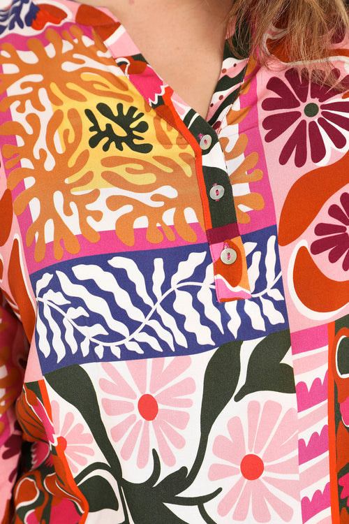 Blouse en viscose imprimé patchwork fleuri-Paprika-4