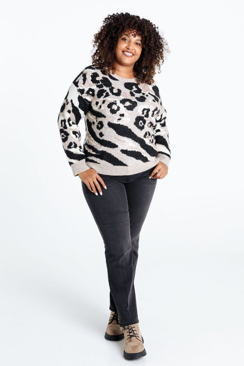 Pull imprimé peau de bête détail sequins-Paprika-8