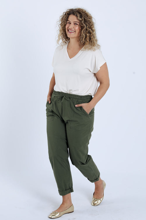 Pantalon boyfit en coton uni avec poches-Paprika-7