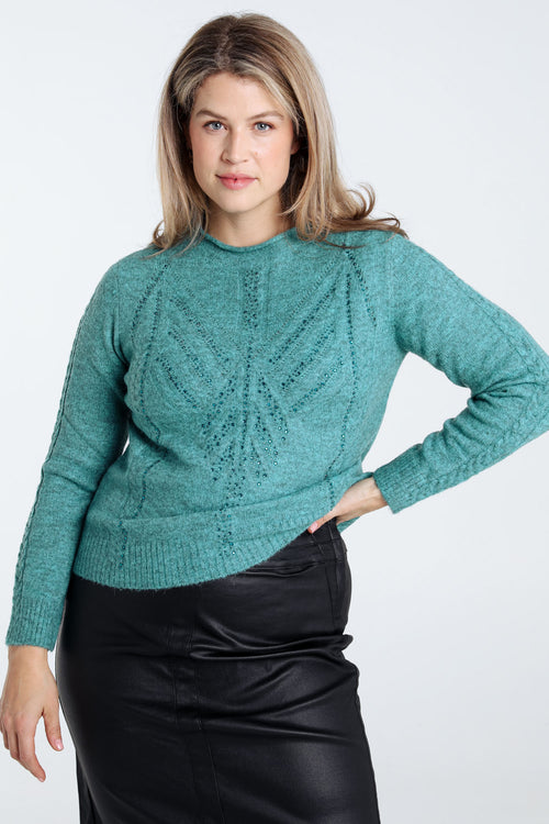 Pull uni torsade et strass-Paprika-1