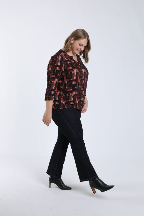 Blouse en viscoce imprimé graphique-Paprika-6