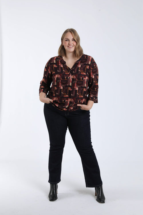 Blouse en viscoce imprimé graphique-Paprika-5