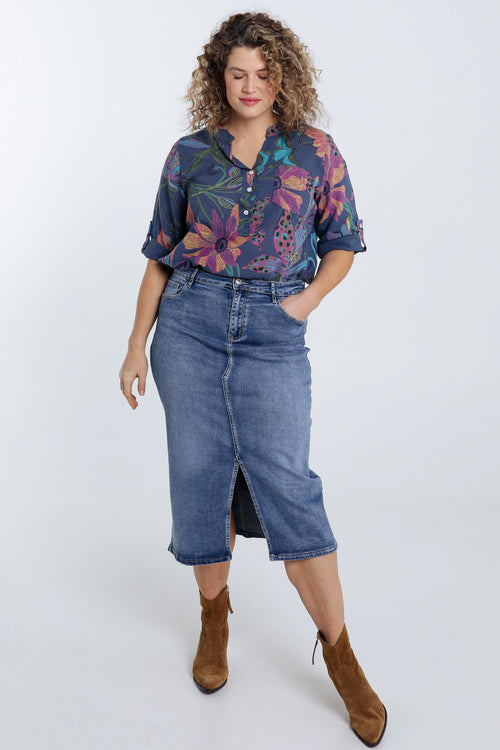 Blouse en gaze de coton imprimé floral-Paprika-8